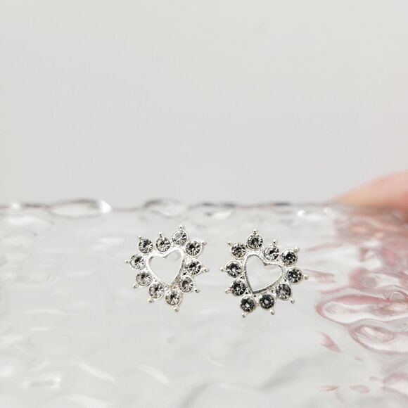 2/$20 Brand New Silver Rhinestone Heart Earrings - Picture 3 of 6